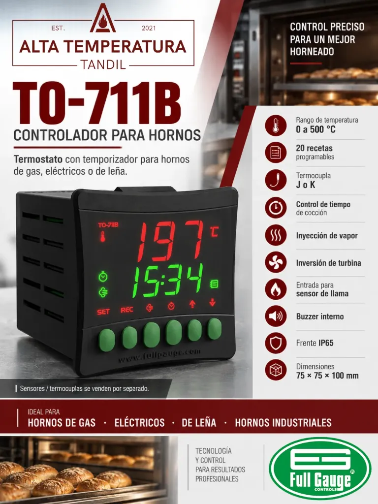 TO-711B - Termostato con temporizador -75 x 75 x 100 mm - Full Gauge Controls